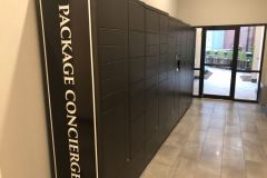 Self-serve package lockers near door