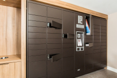 Package Locker Compartments Open to Reveal Multiple Package Deliveries Package Locker Compartments Open to Reveal Multiple Package Deliveries