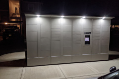 Outdoor Package Locker at Night with LED Light Awning Outdoor Package Locker at Night with LED Light Awning