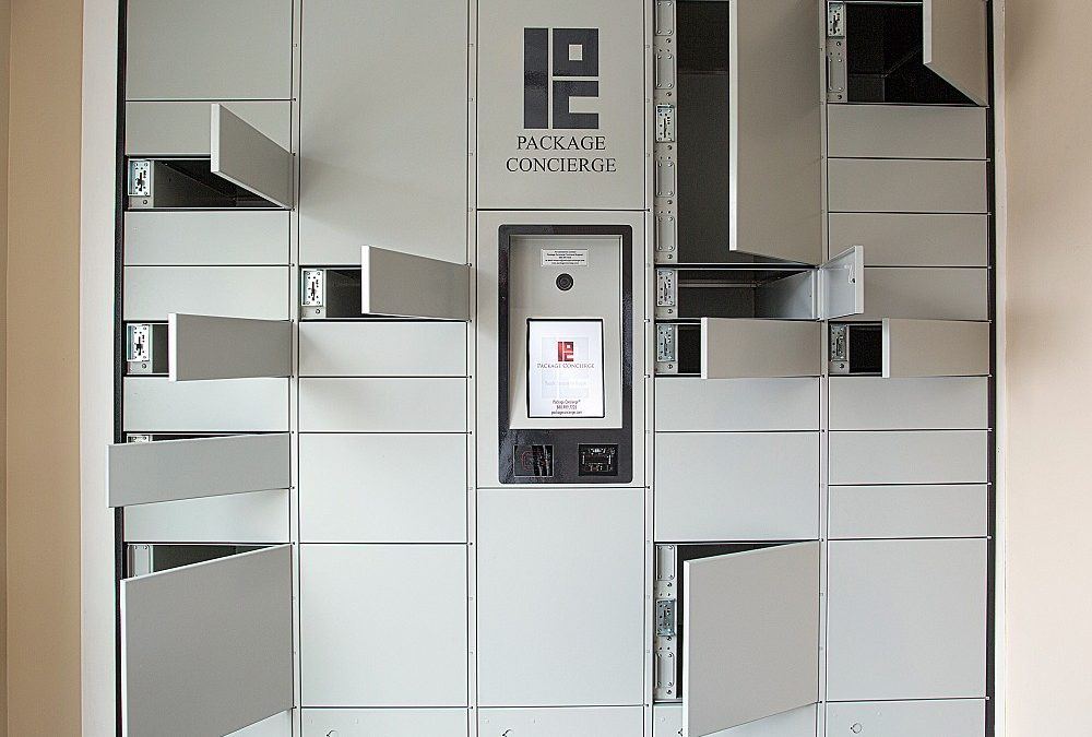 digital package lockers with open compartments