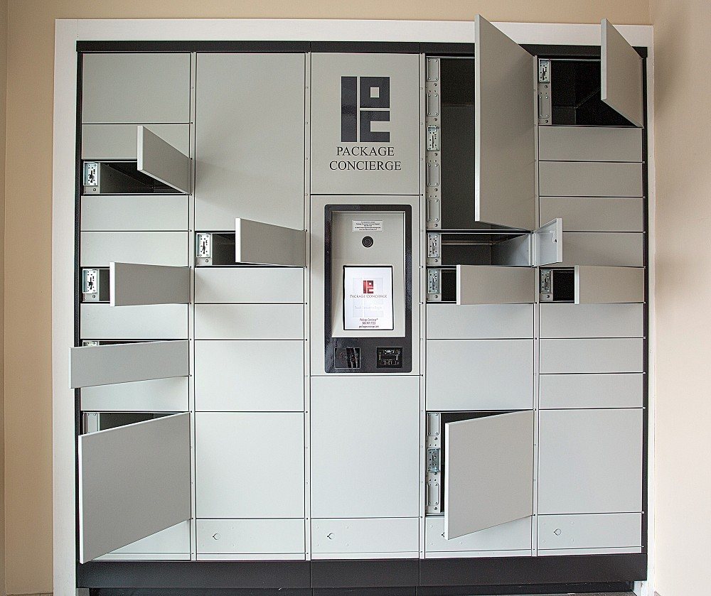 digital package lockers with open compartments