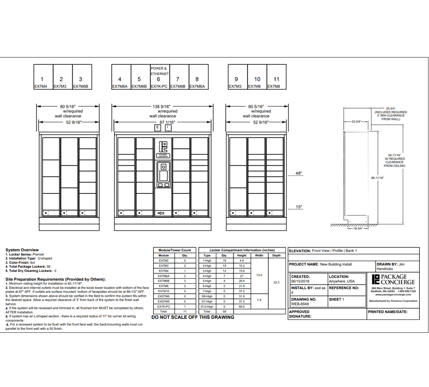 line drawing of smart locker layout