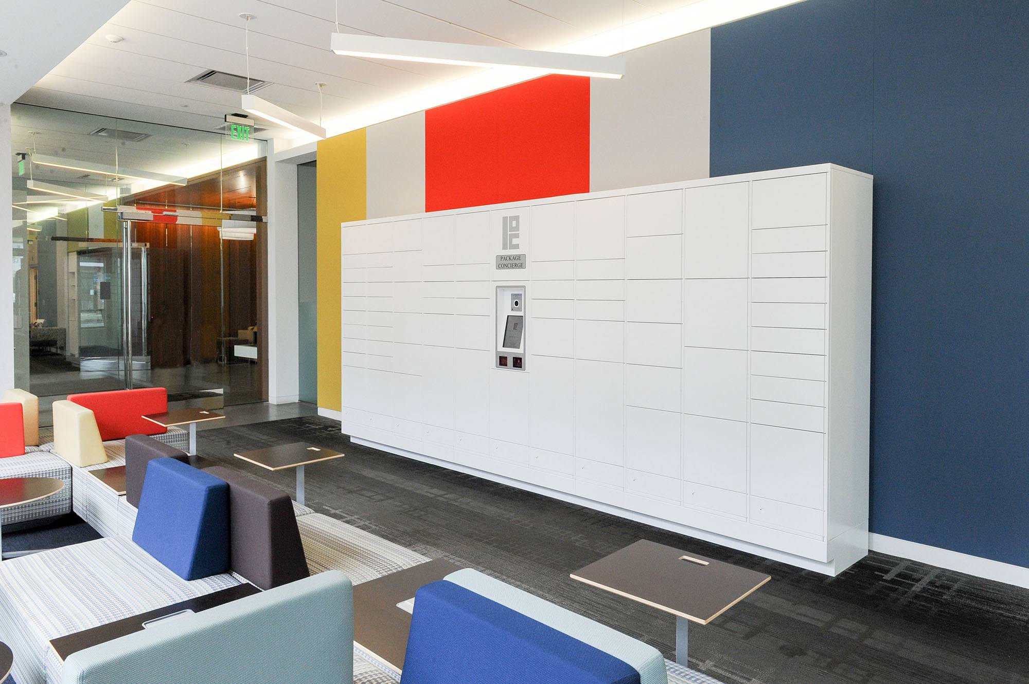 package locker in student housing lobby