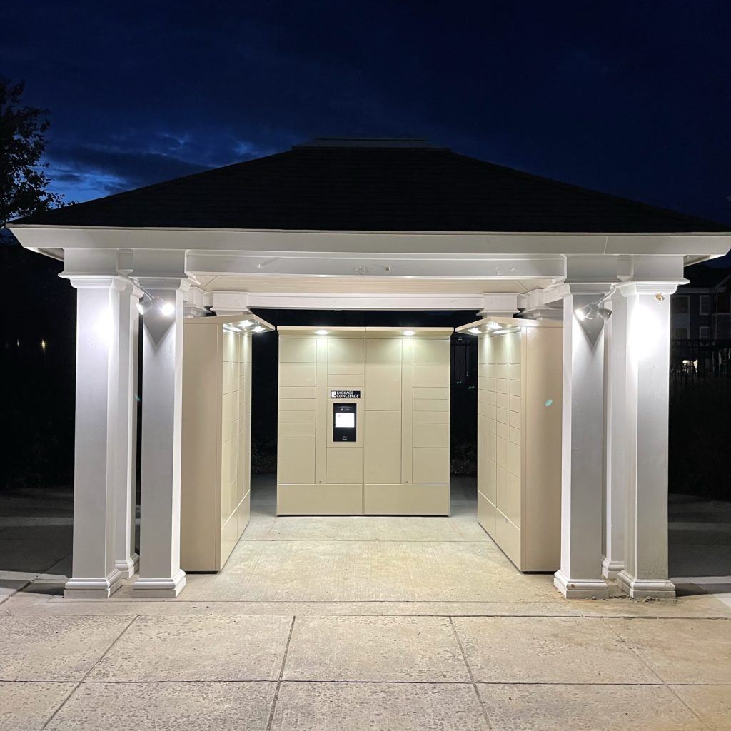 outdoor locker installation at night under shelter