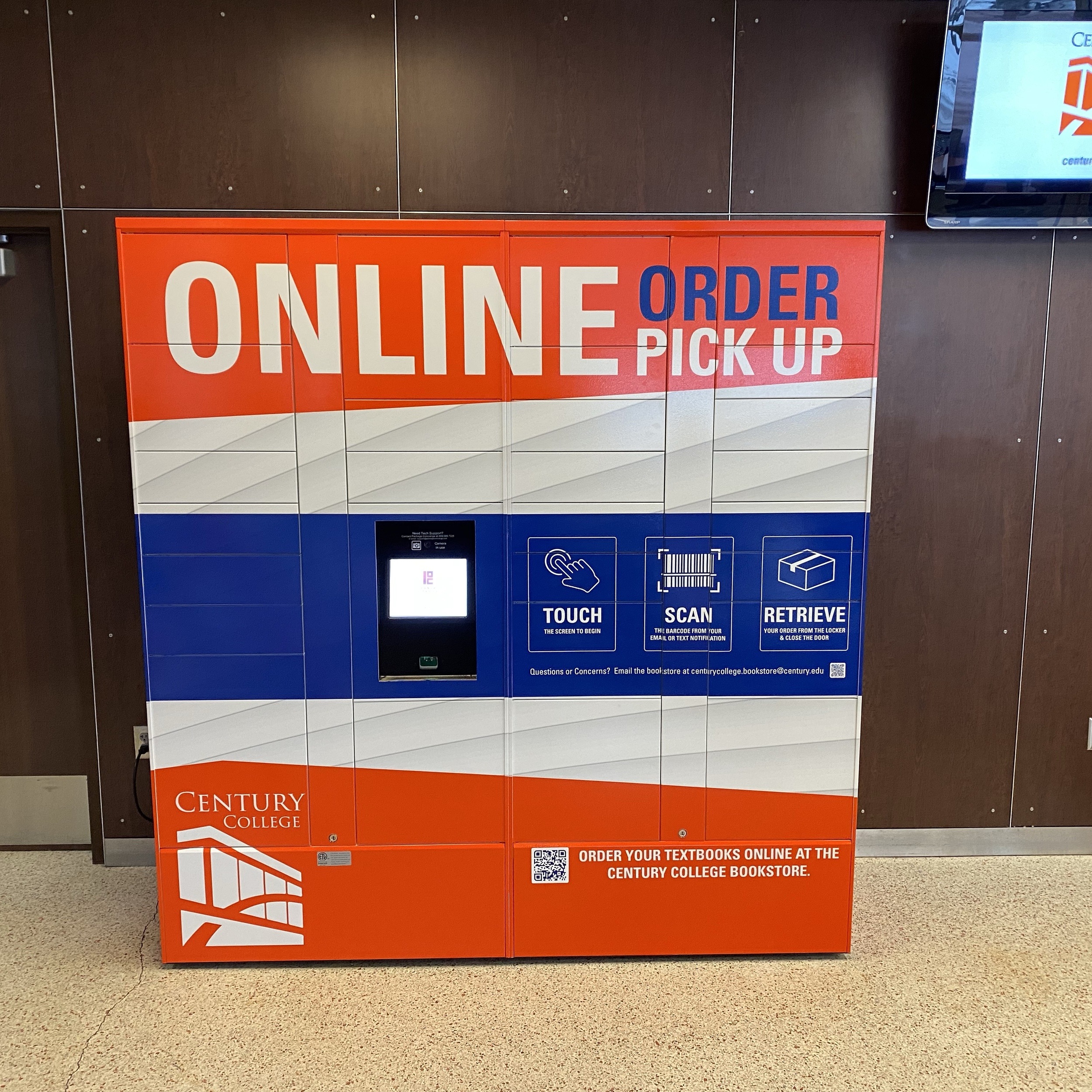 smart locker system with century college bookstore logo