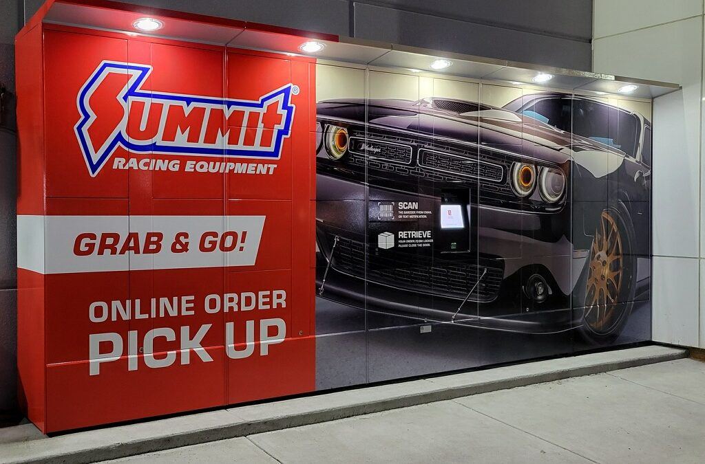 online order pickup locker with Summit Racing Equipment branding