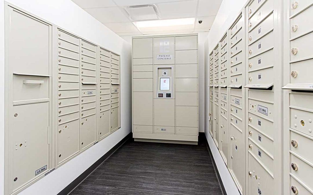 smart package locker and centralized mailboxes in mail center